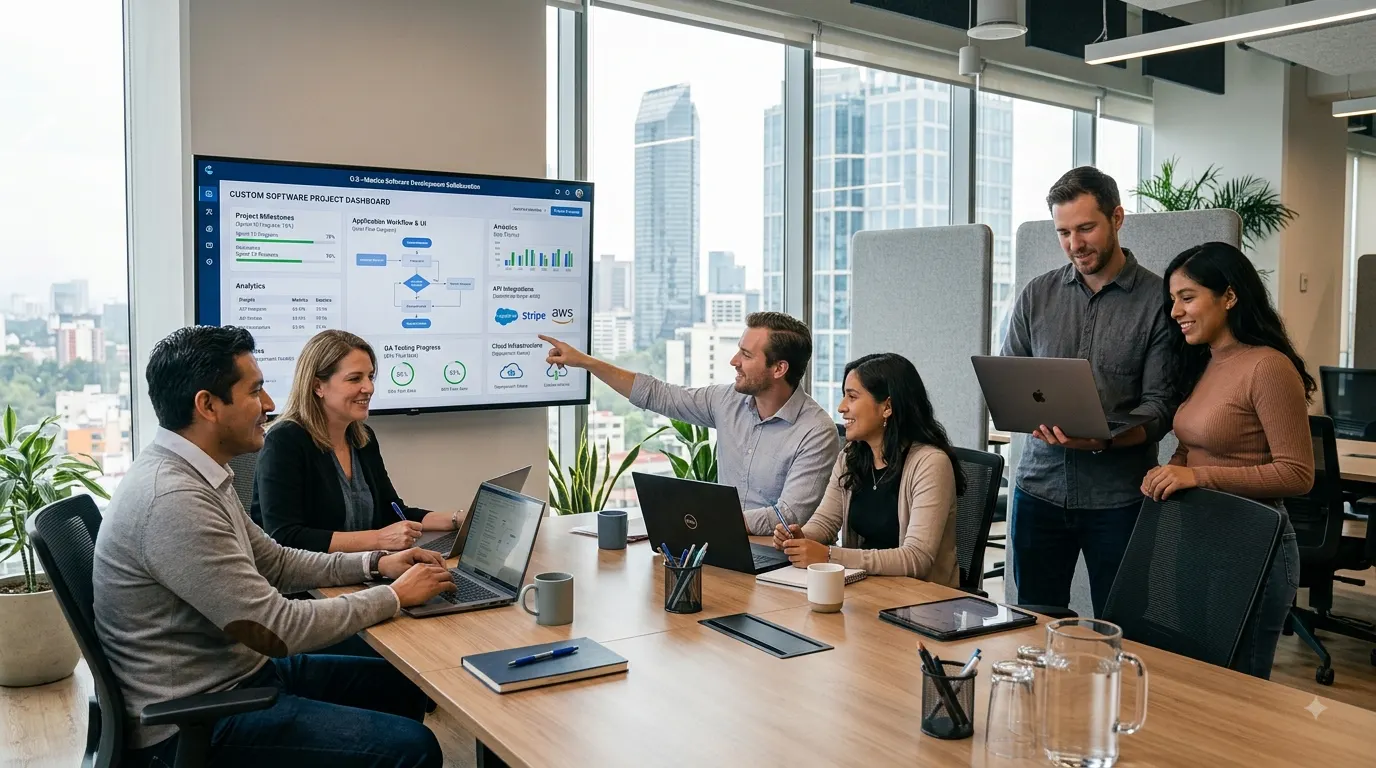Team reviewing dashboard screen