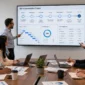 A man presents an SAP Implementation Project dashboard showing 78% progress to seated colleagues.
