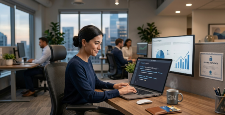 Financial software developer coding fintech applications