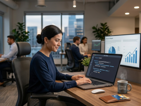 Financial software developer coding fintech applications