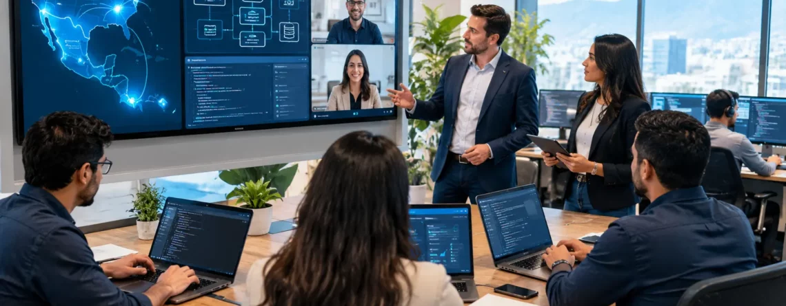 Software Developers Reviewing Cloud Architecture and Analytics