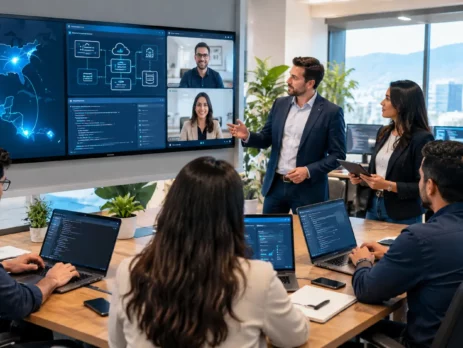 Software Developers Reviewing Cloud Architecture and Analytics