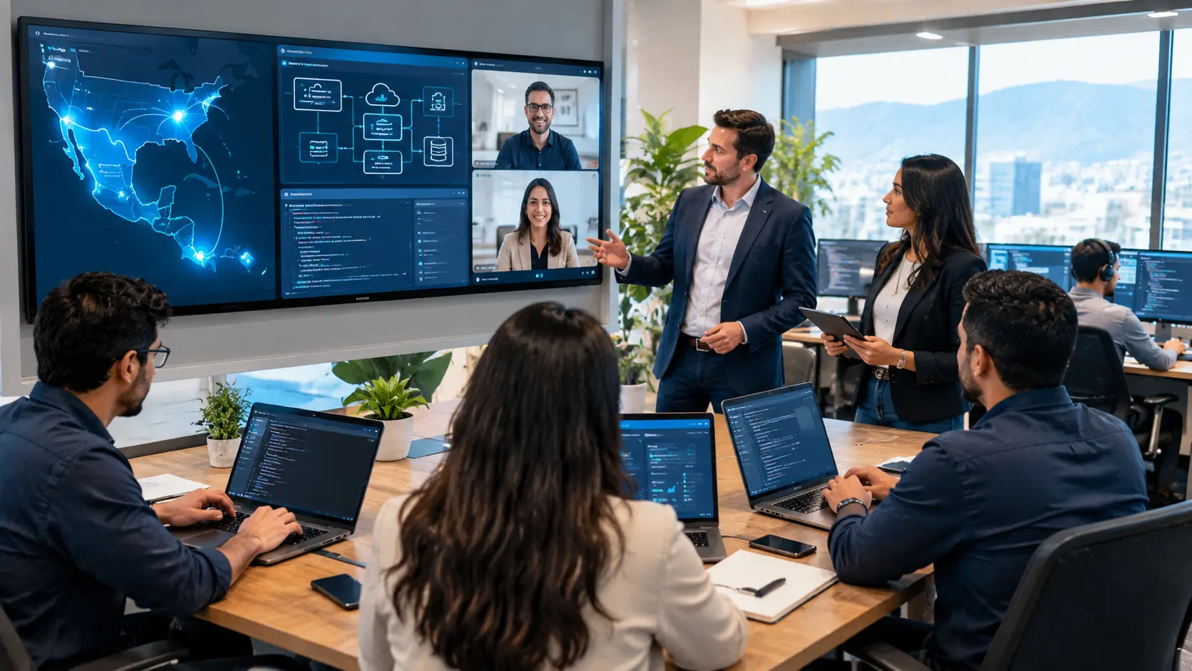 Software Developers Reviewing Cloud Architecture and Analytics
