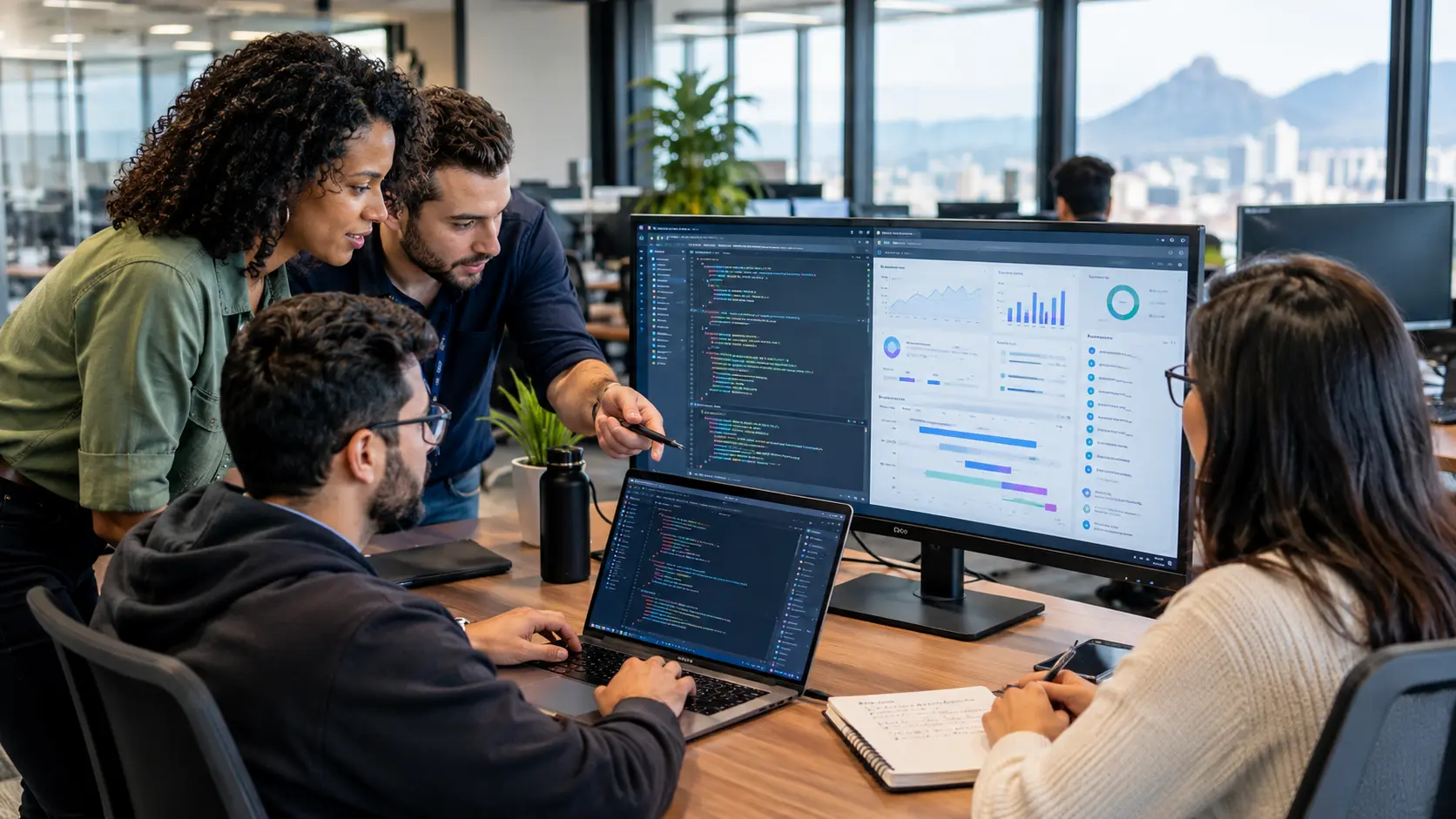 Brazilian software development team collaborating on a technology project