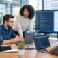 Software development team collaborating on custom software solutions for business needs.