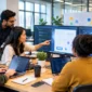 Software development team collaborating on a business technology project