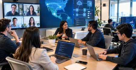 U.S. business team collaborating with a software development team in Mexico
