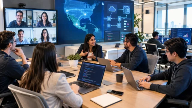 U.S. business team collaborating with a software development team in Mexico