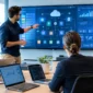 Senior technology team collaborating on scalable custom software development in a modern corporate office